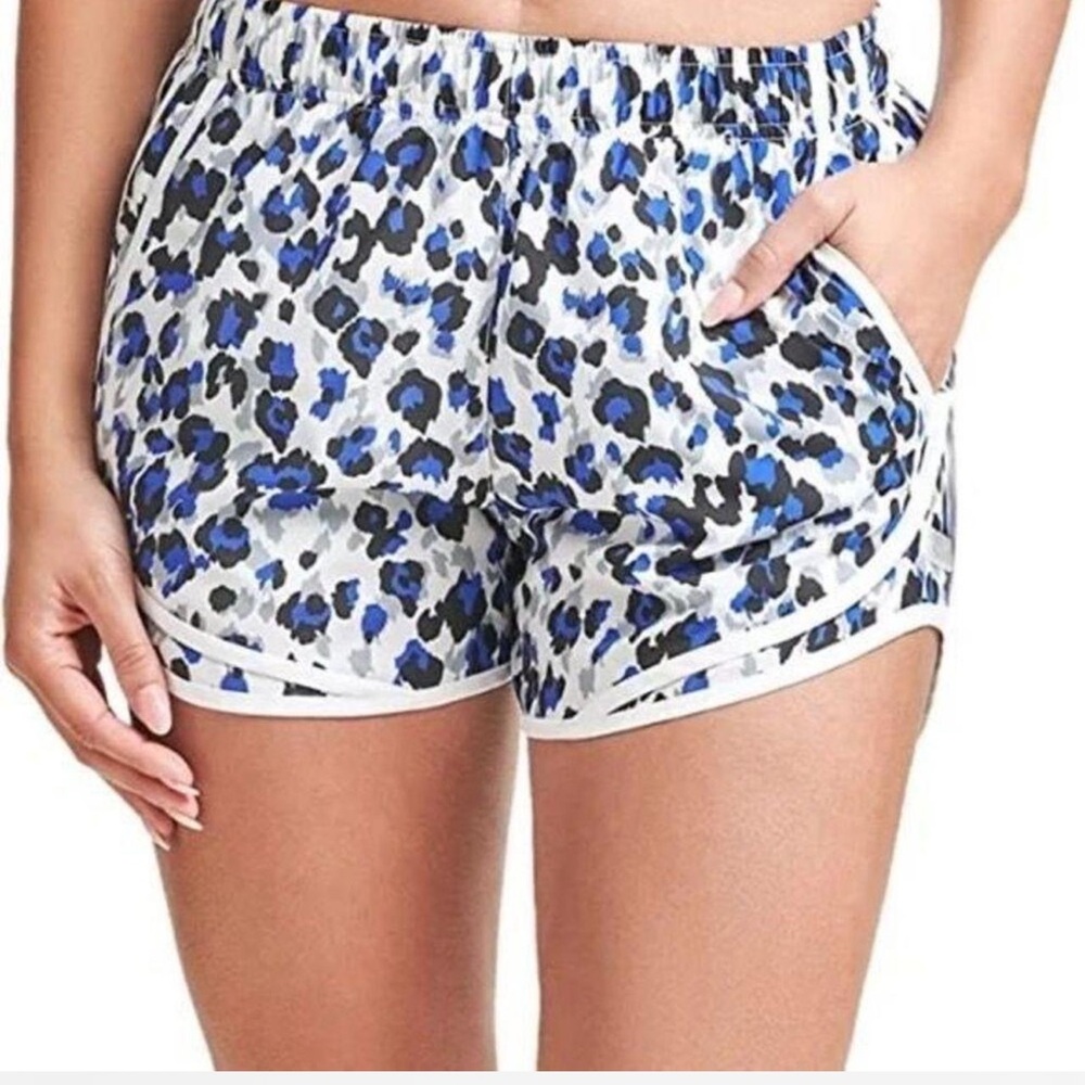 Calvin Klein Blue and Black Leopard Print Athletic Shorts with pockets xxl